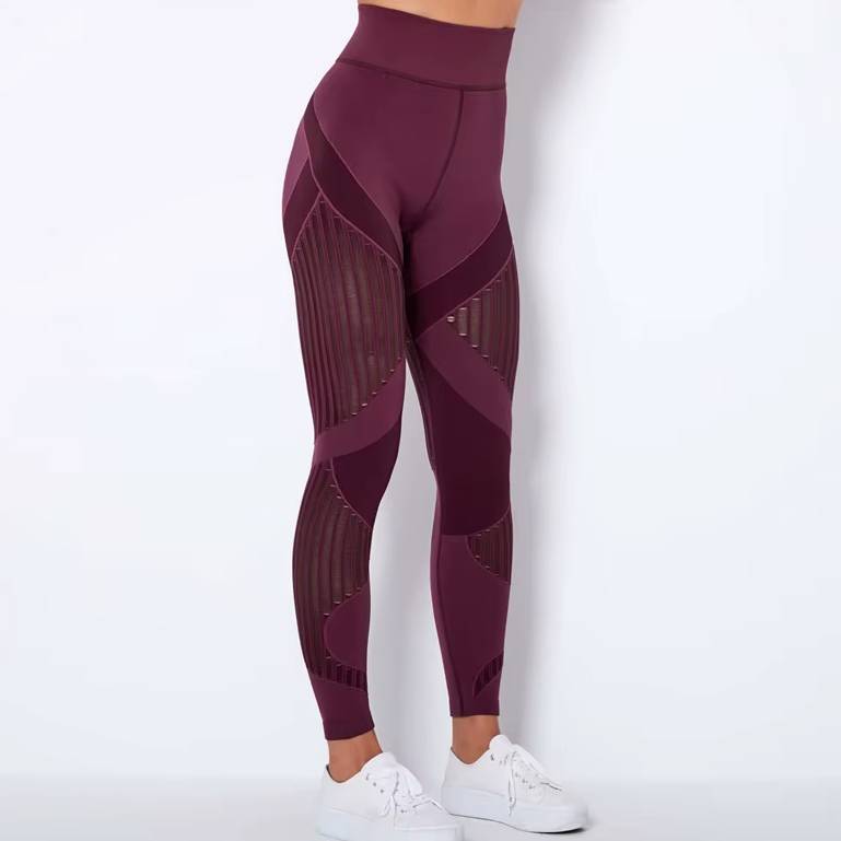 Trendy High Waist Stripe Seamless Elastic Tight Hollow Hip Lift Leggings Mssza