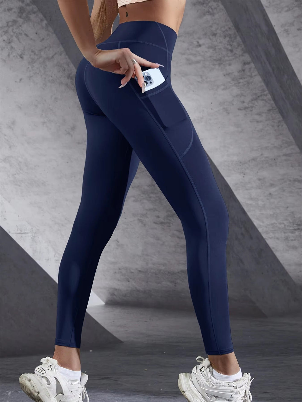 Trendy High Waist Tights With Pockets Stretch Yoga Leggings Mssza