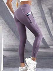 Trendy High Waist Tights With Pockets Stretch Yoga Leggings Mssza