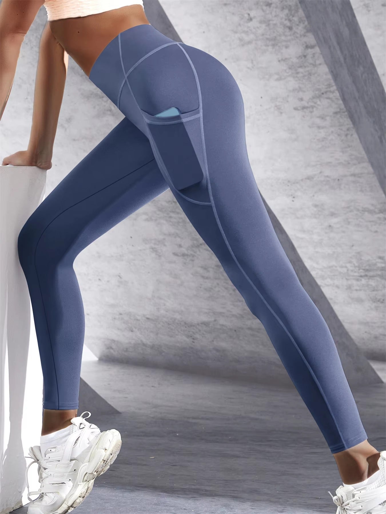 Trendy High Waist Tights With Pockets Stretch Yoga Leggings Mssza