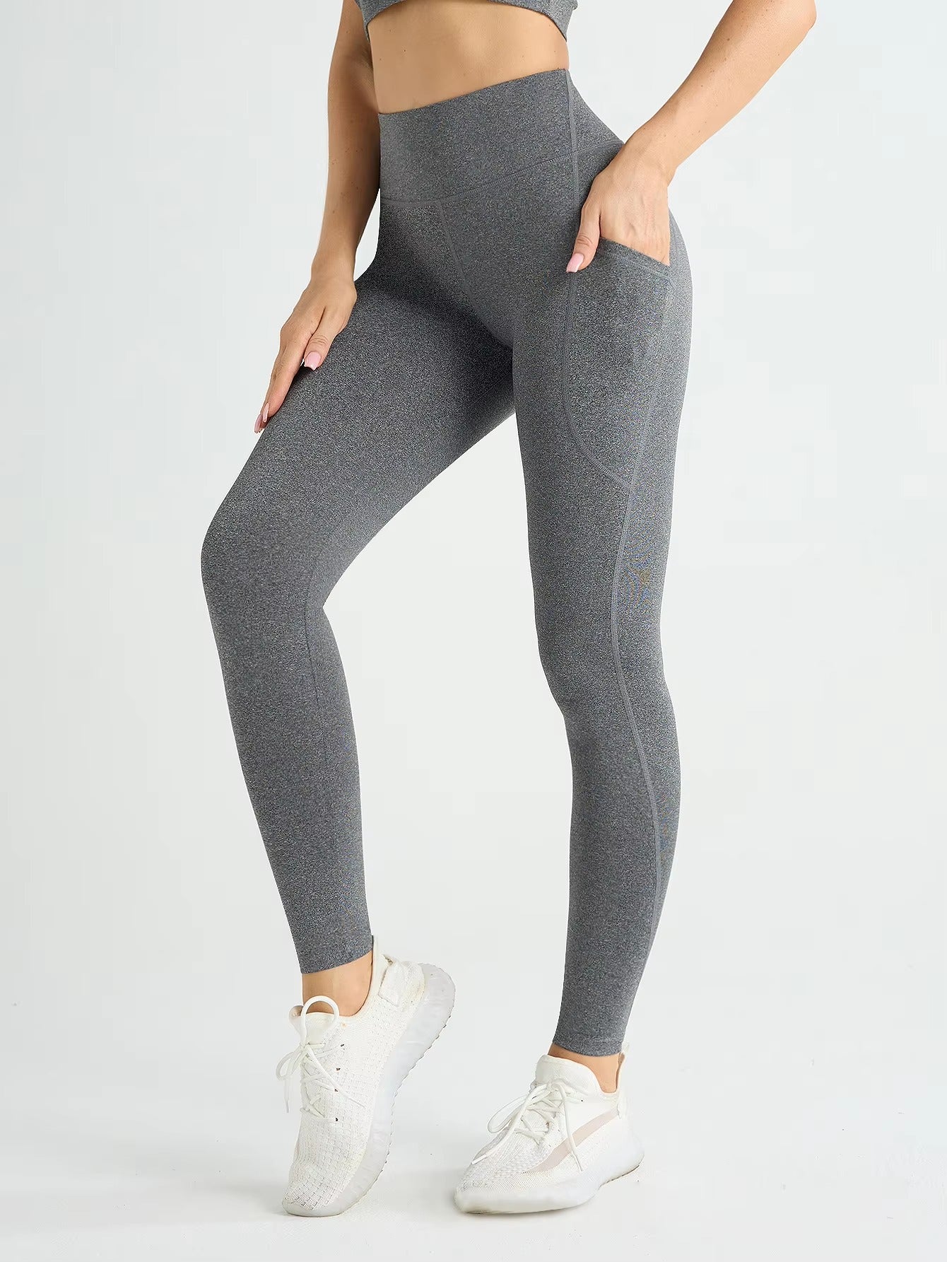 Trendy High Waist Tights With Pockets Stretch Yoga Leggings Mssza