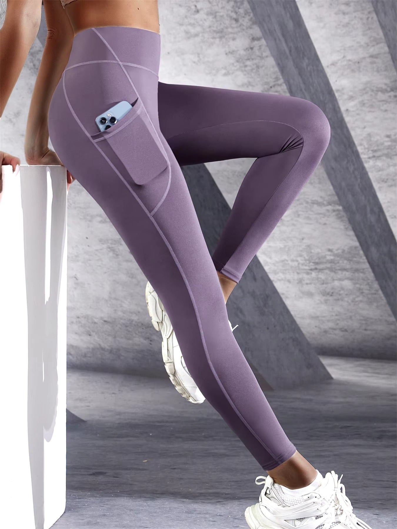 Trendy High Waist Tights With Pockets Stretch Yoga Leggings Mssza