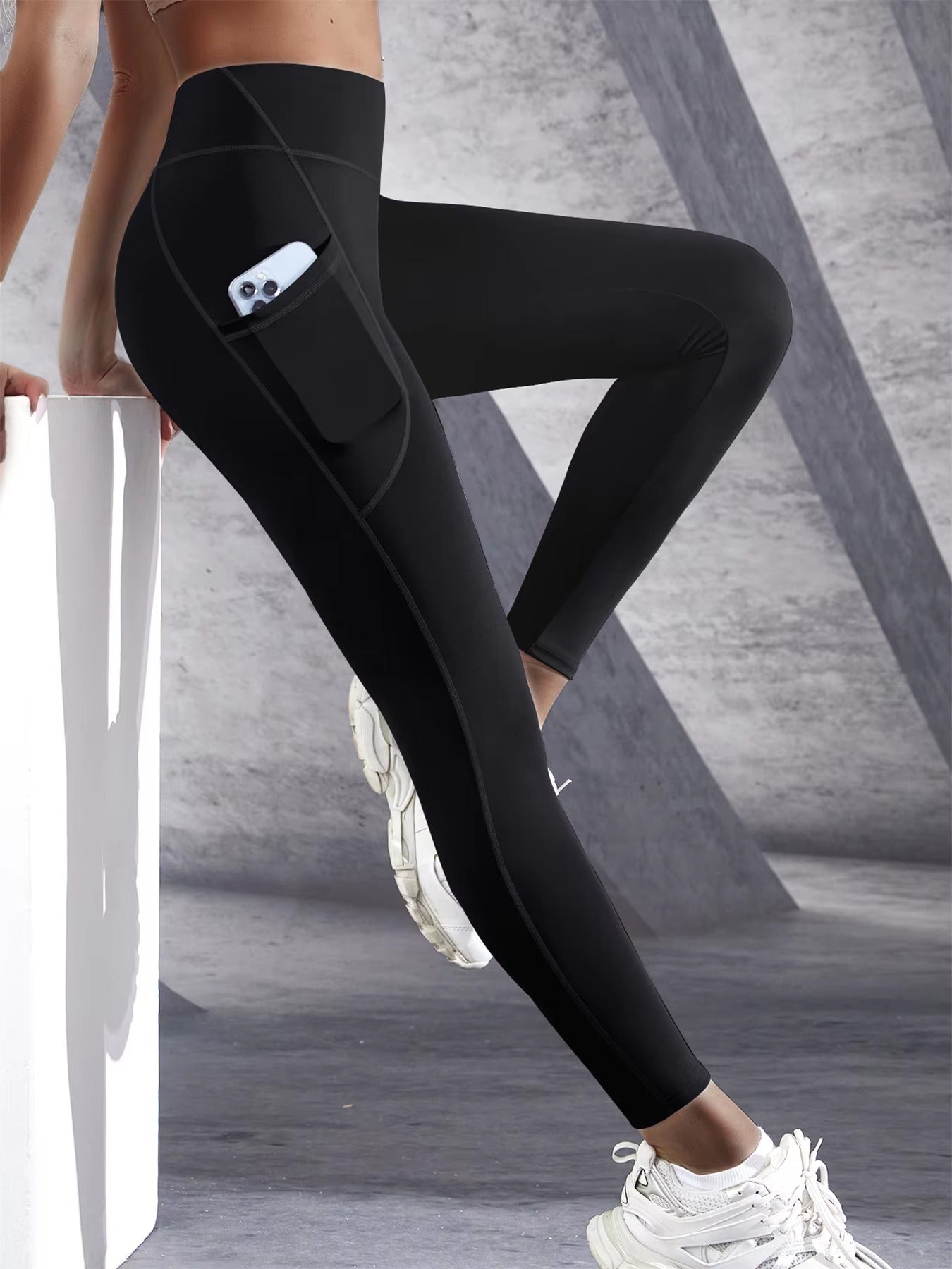Trendy High Waist Tights With Pockets Stretch Yoga Leggings Mssza