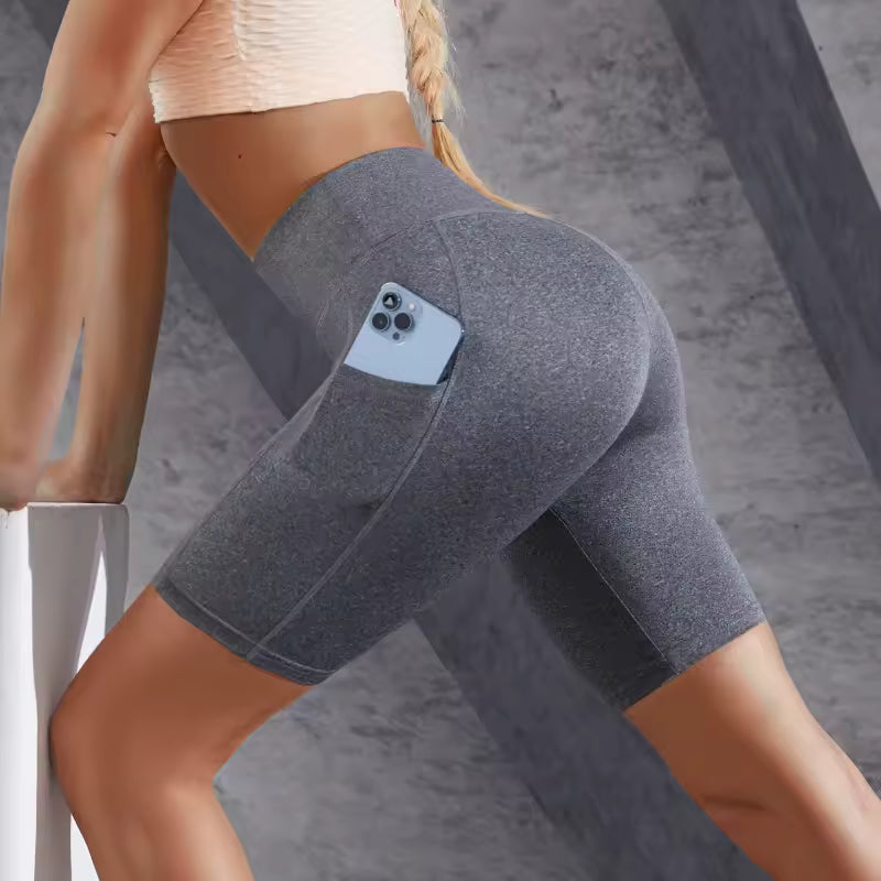 Trendy High Waisted Double Pocket Elastic Slim Sports Shorts Mssza