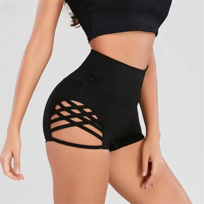 Trendy High Waisted Printed Tight Side Cross Yoga Shorts Mssza