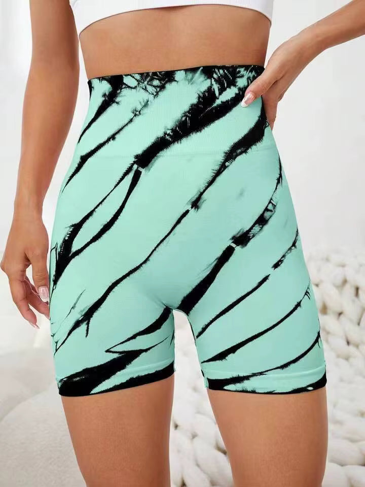 Trendy High Waisted Tie Dye Seamless Yoga Shorts Mssza
