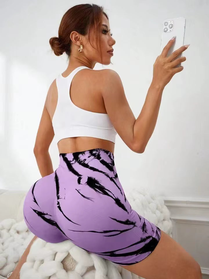 Trendy High Waisted Tie Dye Seamless Yoga Shorts Mssza