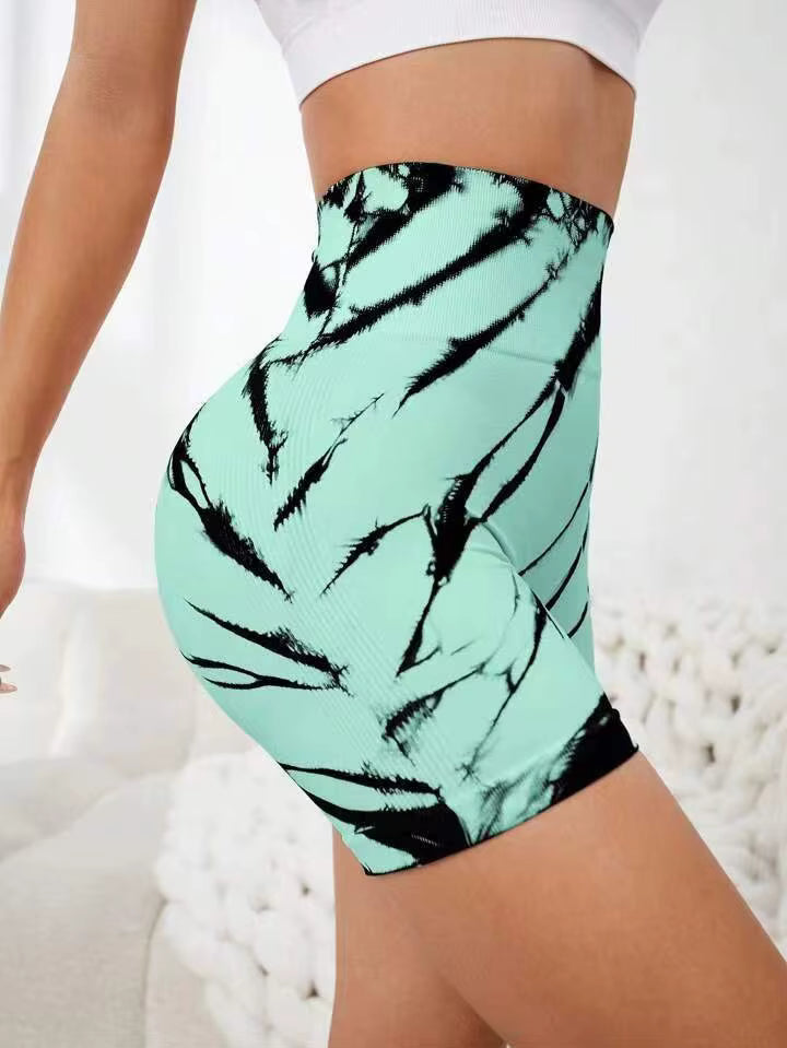 Trendy High Waisted Tie Dye Seamless Yoga Shorts Mssza