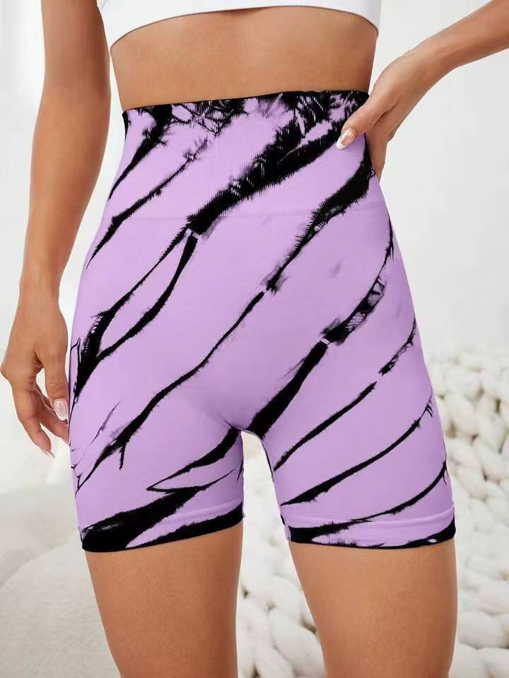 Trendy High Waisted Tie Dye Seamless Yoga Shorts Mssza