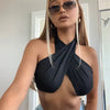 Trendy Hollow Out Cross Halter Corset Backless Slim Crop Tops Mssza