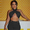 Trendy Hollow Out Cross Halter Corset Backless Slim Crop Tops Mssza