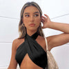 Trendy Hollow Out Cross Halter Corset Backless Slim Crop Tops Mssza