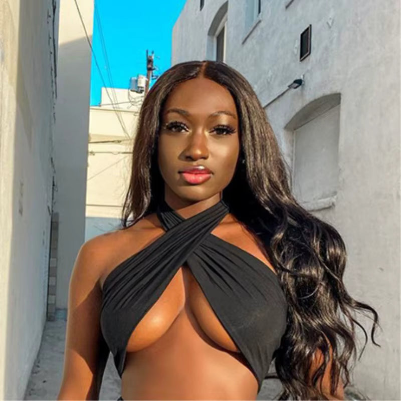 Trendy Hollow Out Cross Halter Corset Backless Slim Crop Tops Mssza