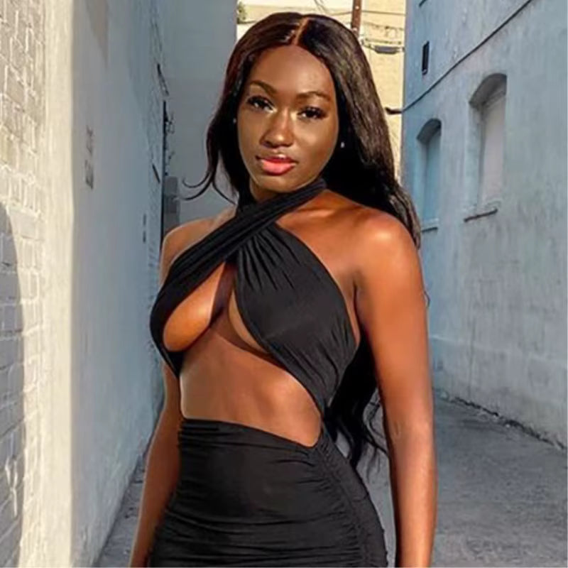 Trendy Hollow Out Cross Halter Corset Backless Slim Crop Tops Mssza