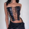 Trendy Hollow Out Night Club Leather Bandage Tube Top Mssza