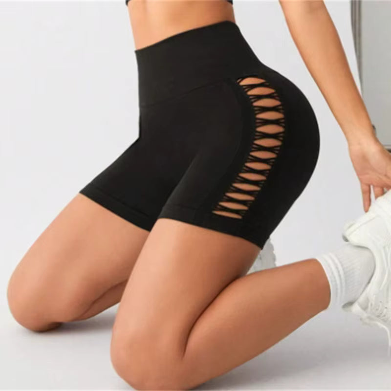 Trendy Hollowed-out Tie-dye Seamless Yoga Shorts Mssza