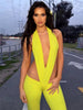 Trendy Irregular Hollow Bandage Halter Deep V-Neck Skinny Stretch Jumpsuits Mssza