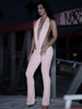 Trendy Irregular Hollow Bandage Halter Deep V-Neck Skinny Stretch Jumpsuits Mssza