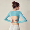 Trendy Knit Backless Hollow Long Sleeve Yoga Sports Top With Pads Mssza