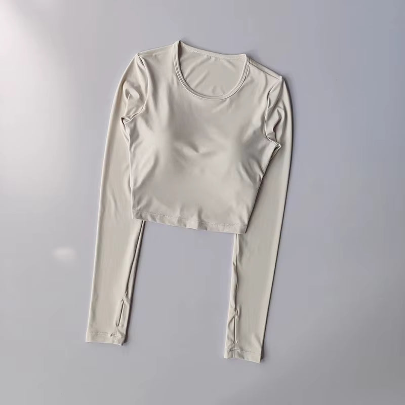Trendy Knit Backless Hollow Long Sleeve Yoga Sports Top With Pads Mssza