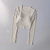 Trendy Knit Backless Hollow Long Sleeve Yoga Sports Top With Pads Mssza