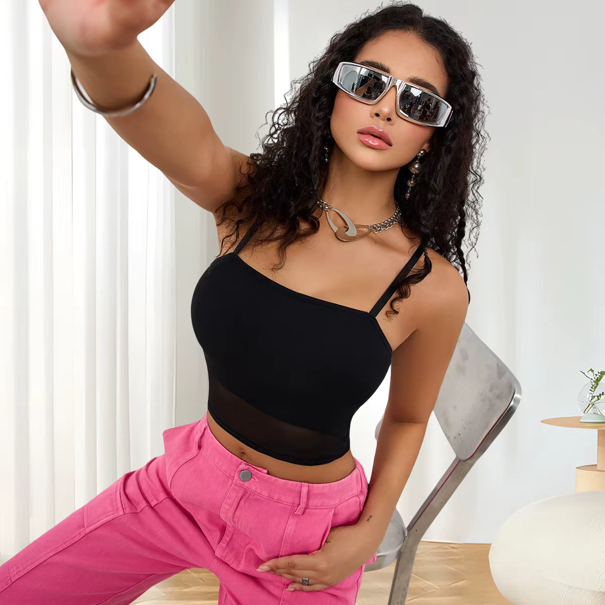 Trendy Knitted Breathable Adjustable Shoulder Strap Tanks Camisole Mssza