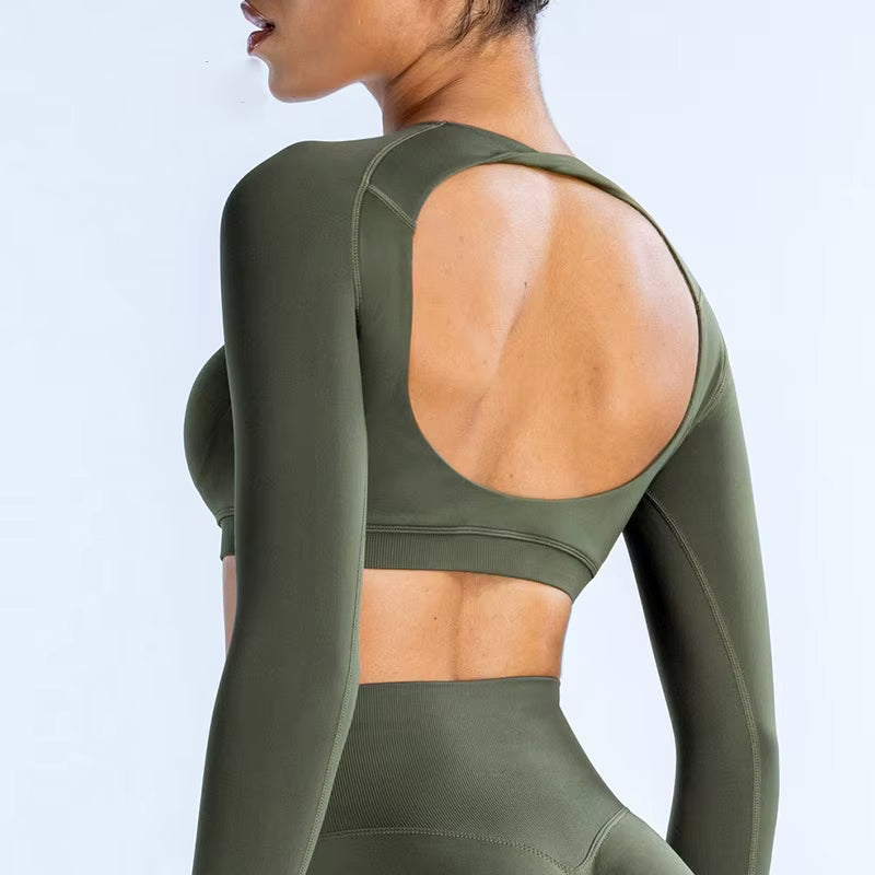 Trendy Knitted Seamless No Pocket Long Sleeves Crop Top Mssza
