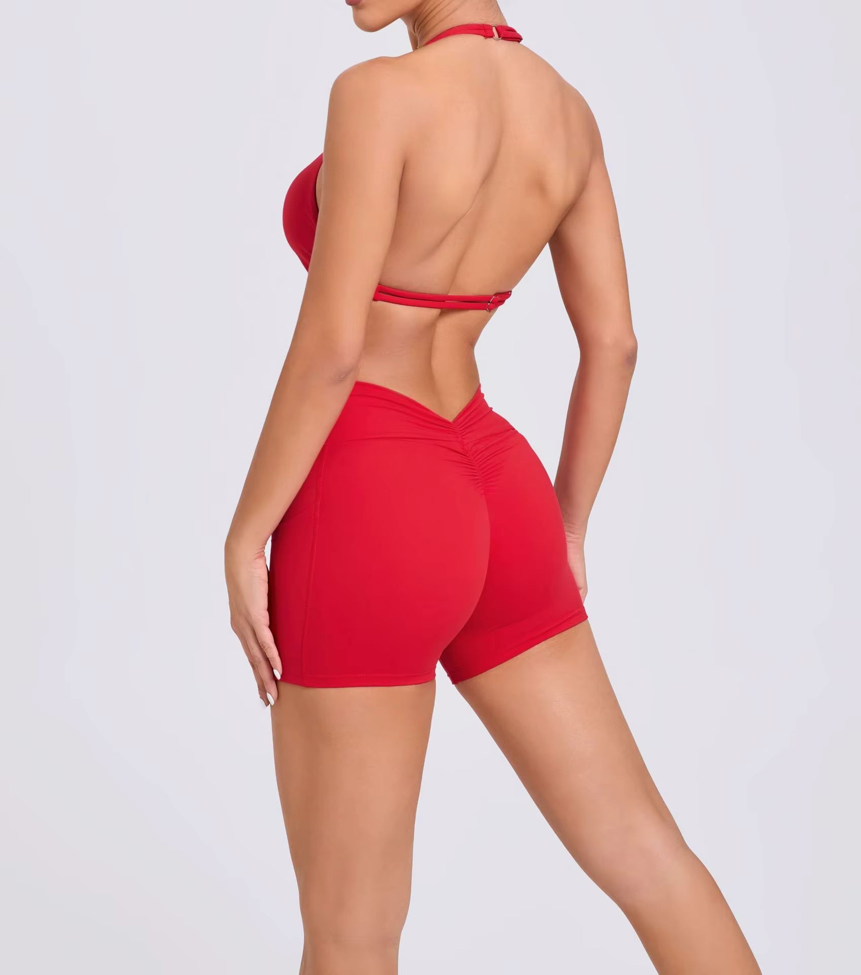 Trendy Knitted Spandex High Waist Hip-lifting Shorts Seamless Yoga Suits Mssza