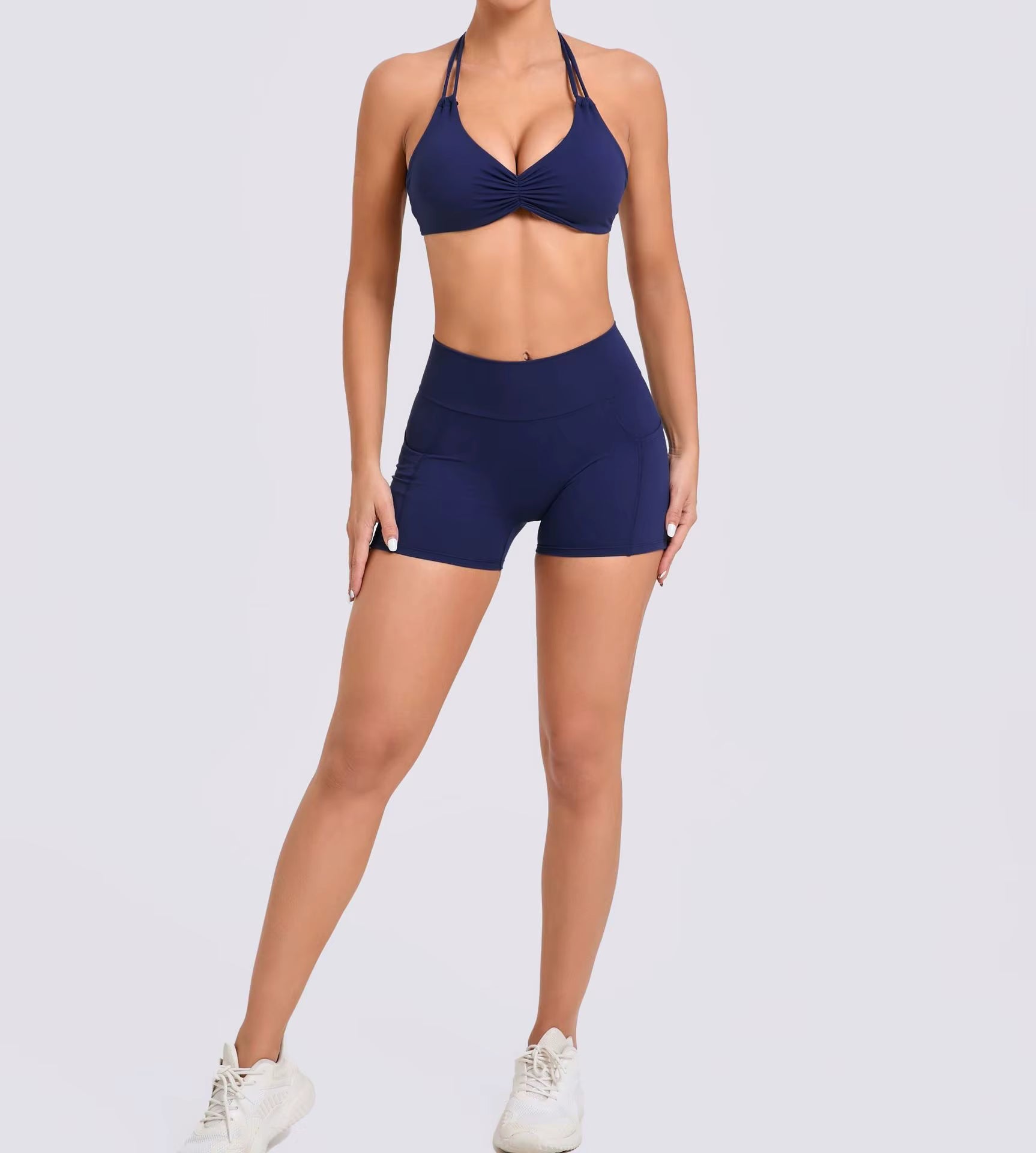 Trendy Knitted Spandex High Waist Hip-lifting Shorts Seamless Yoga Suits Mssza