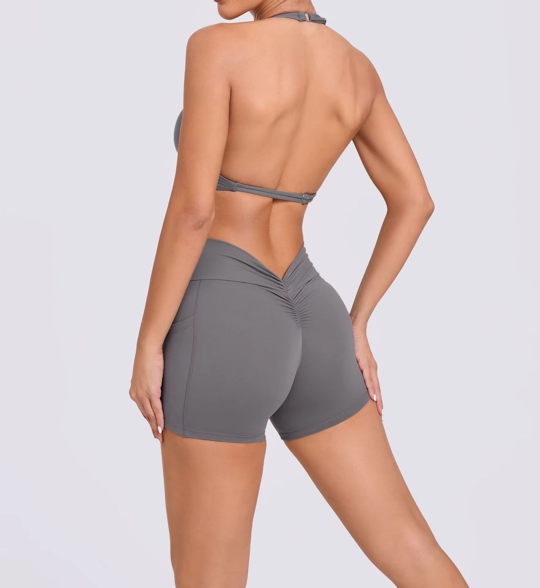 Trendy Knitted Spandex High Waist Hip-lifting Shorts Seamless Yoga Suits Mssza