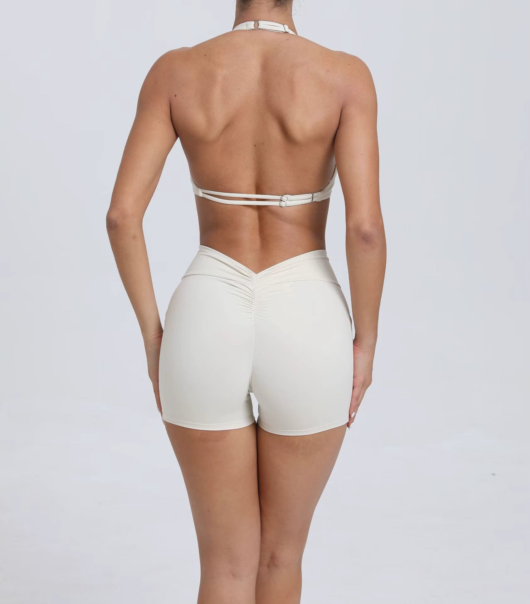 Trendy Knitted Spandex High Waist Hip-lifting Shorts Seamless Yoga Suits Mssza
