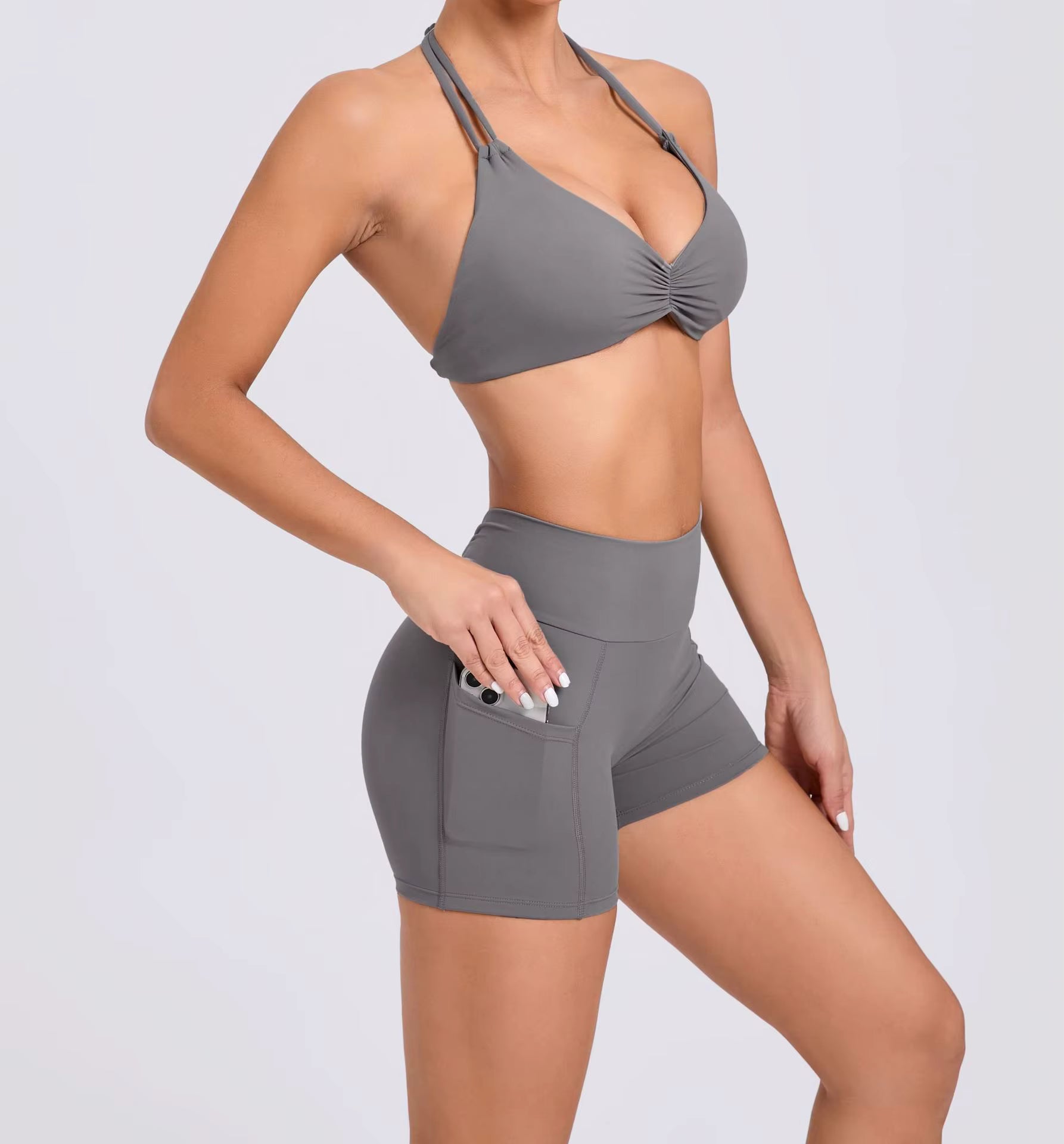 Trendy Knitted Spandex High Waist Hip-lifting Shorts Seamless Yoga Suits Mssza