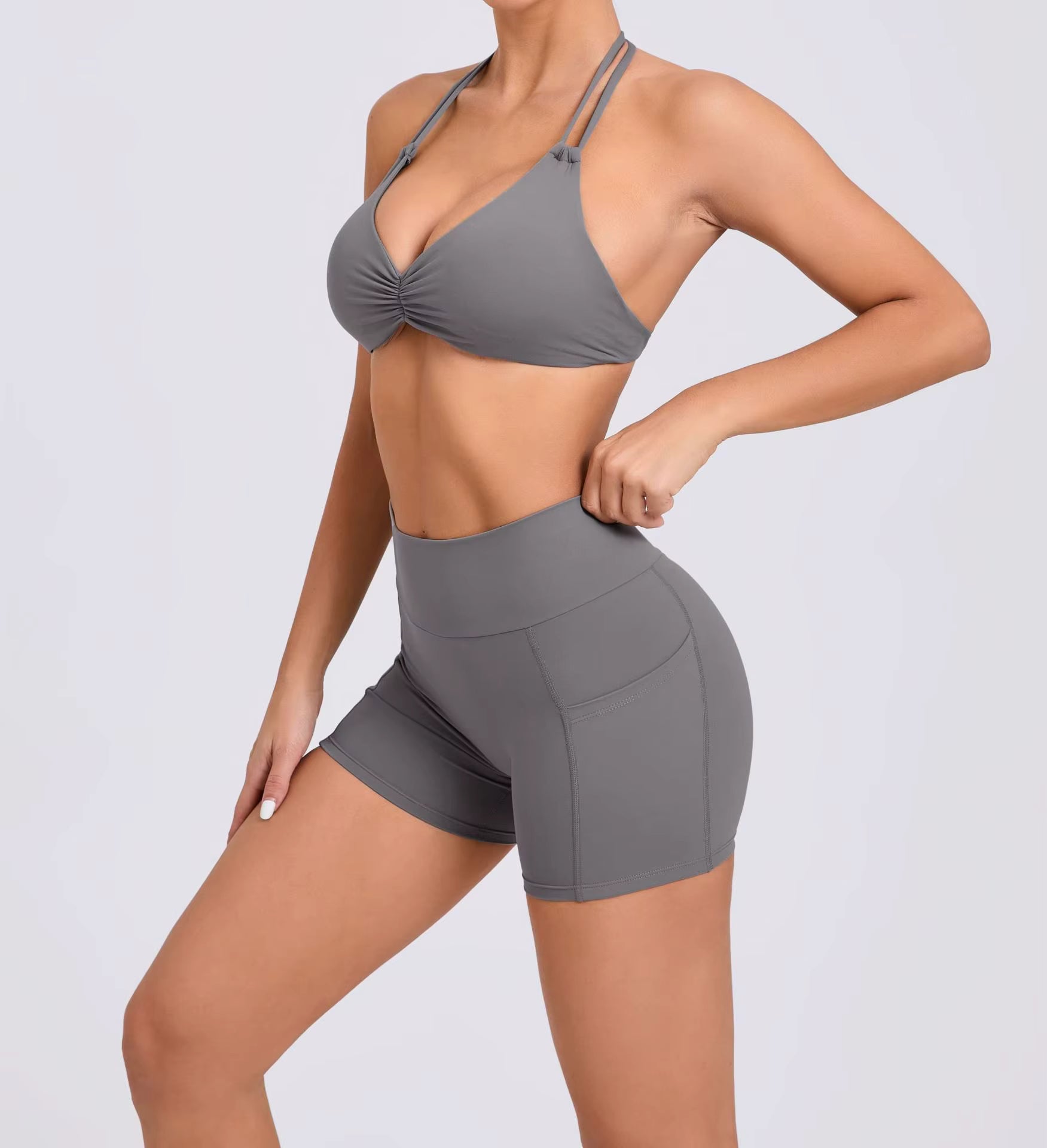 Trendy Knitted Spandex High Waist Hip-lifting Shorts Seamless Yoga Suits Mssza