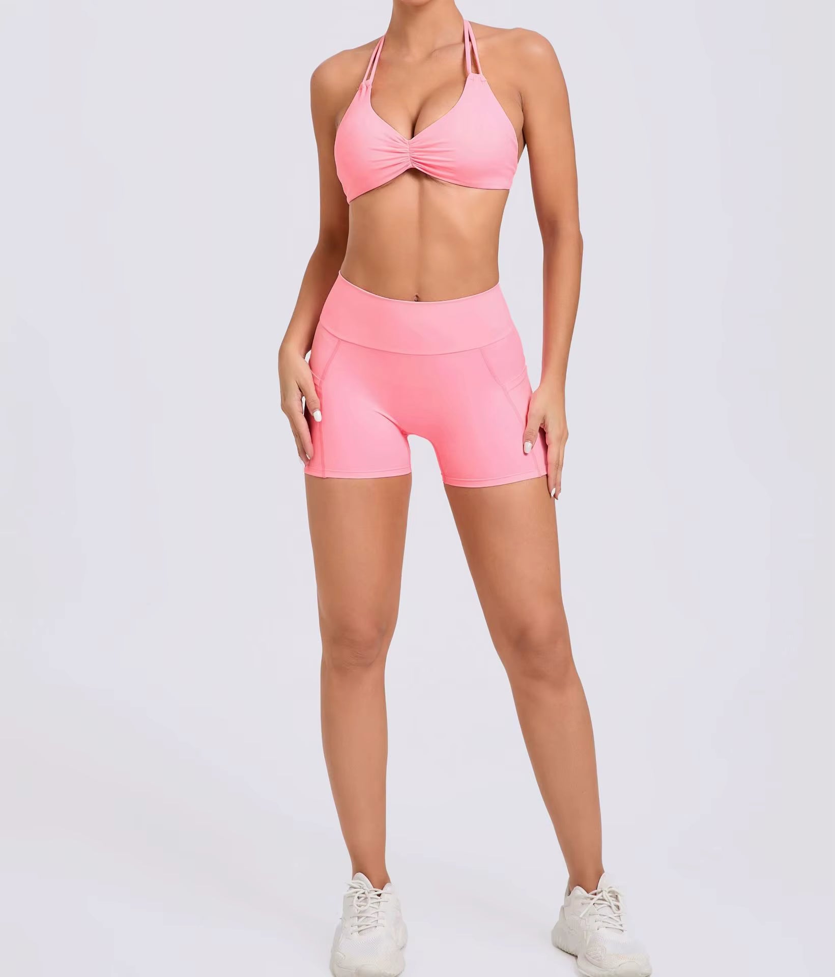 Trendy Knitted Spandex High Waist Hip-lifting Shorts Seamless Yoga Suits Mssza