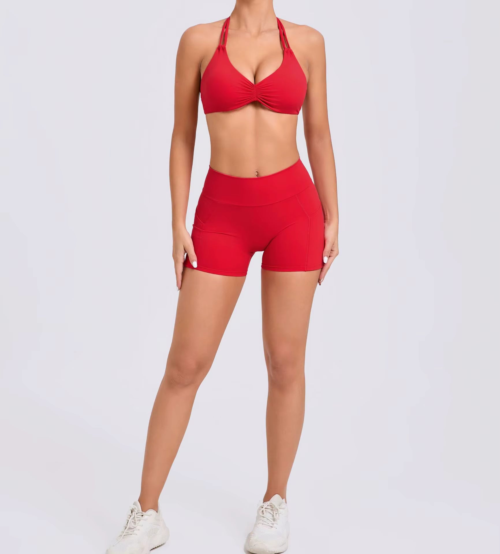 Trendy Knitted Spandex High Waist Hip-lifting Shorts Seamless Yoga Suits Mssza