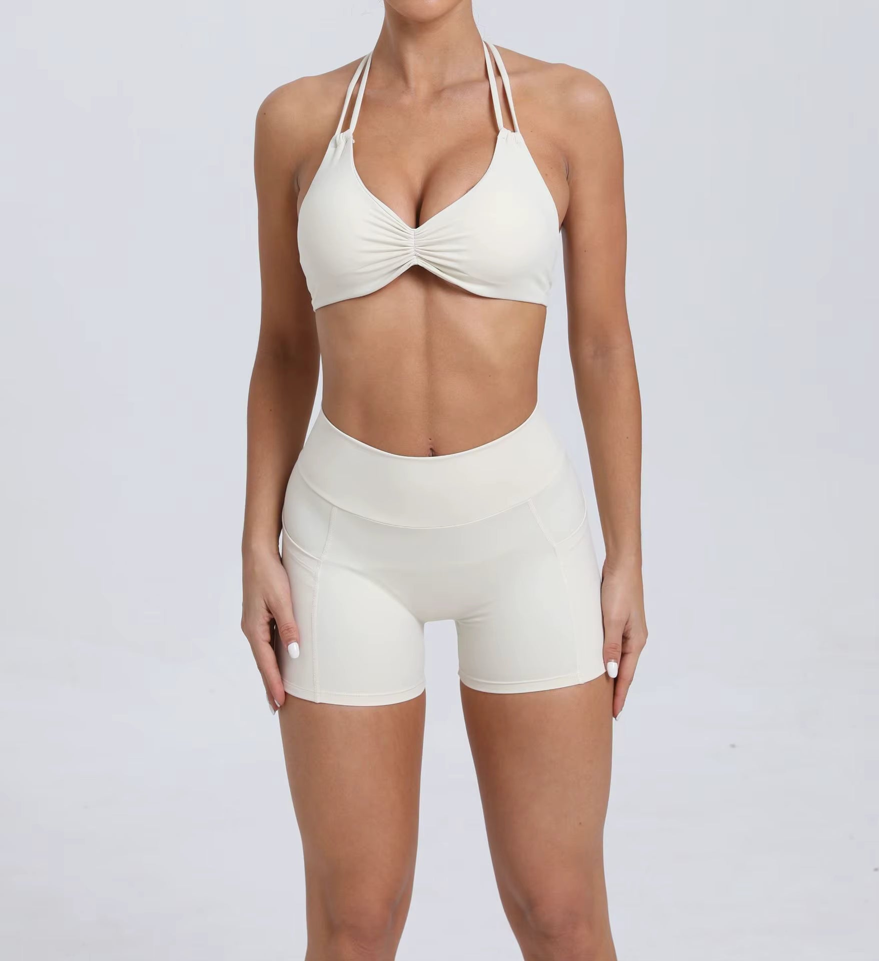 Trendy Knitted Spandex High Waist Hip-lifting Shorts Seamless Yoga Suits Mssza
