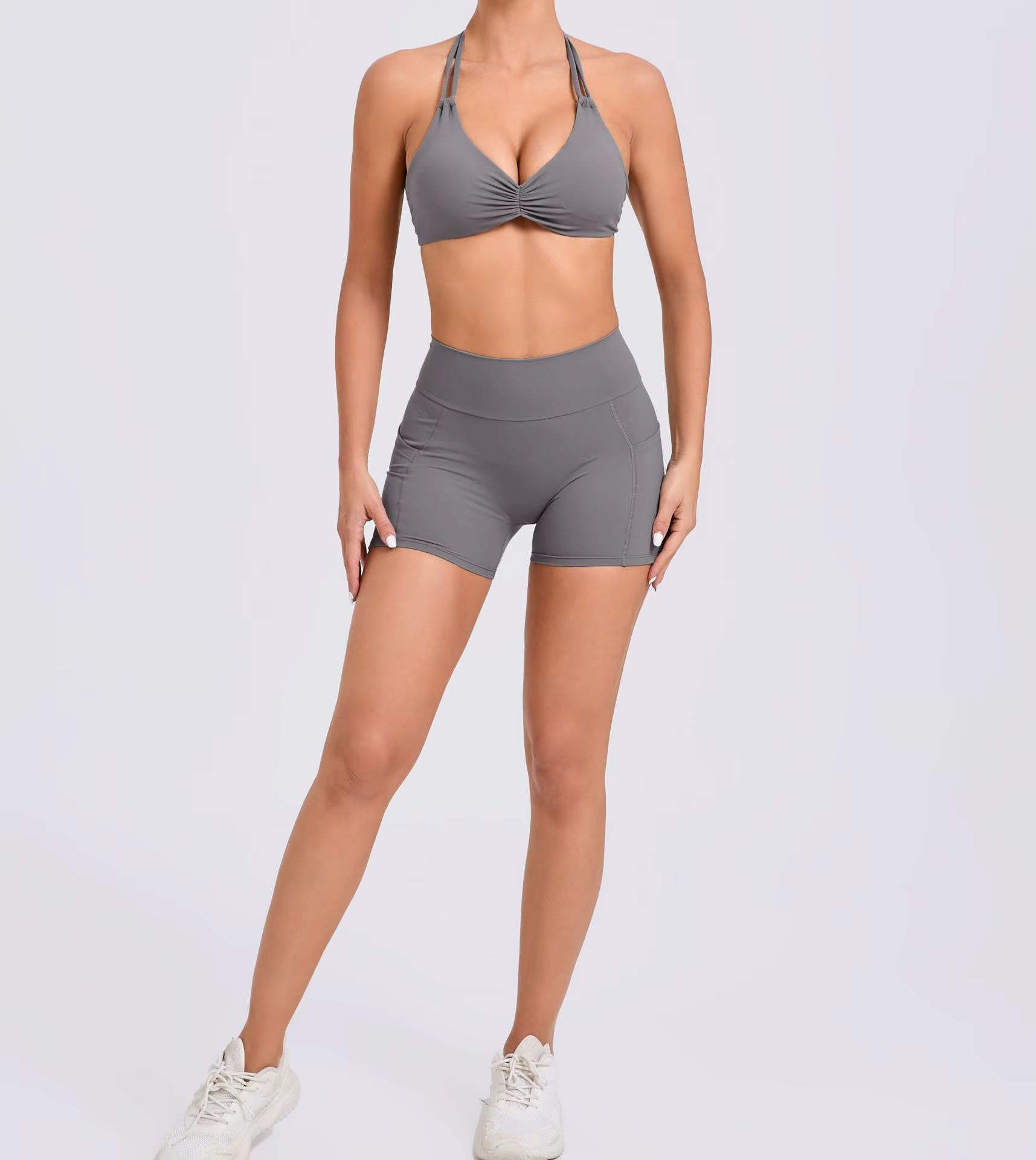 Trendy Knitted Spandex High Waist Hip-lifting Shorts Seamless Yoga Suits Mssza