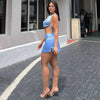 Trendy Lace Up Crop Top High Waist Slit Mini Skirts Two Piece Set Mssza