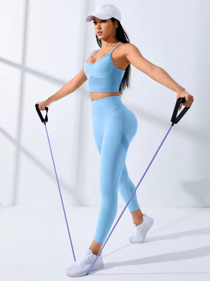 Trendy Leggings And Thin Shoulder Strap Stretch Sports Bra 2 Piece Set Yoga Set Mssza