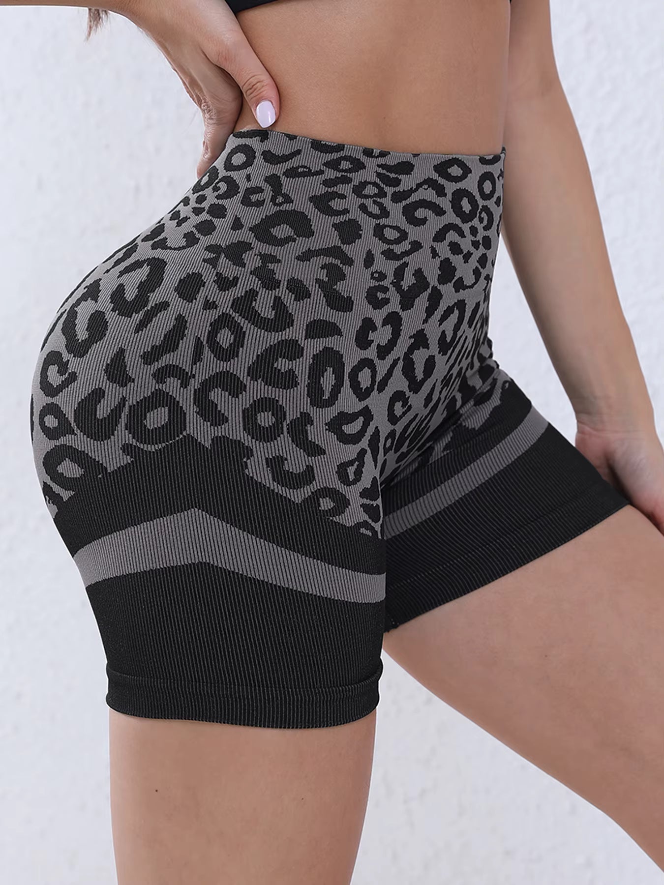 Trendy Leopard Seamless Fitness Yoga High Waisted Sports Shorts Mssza
