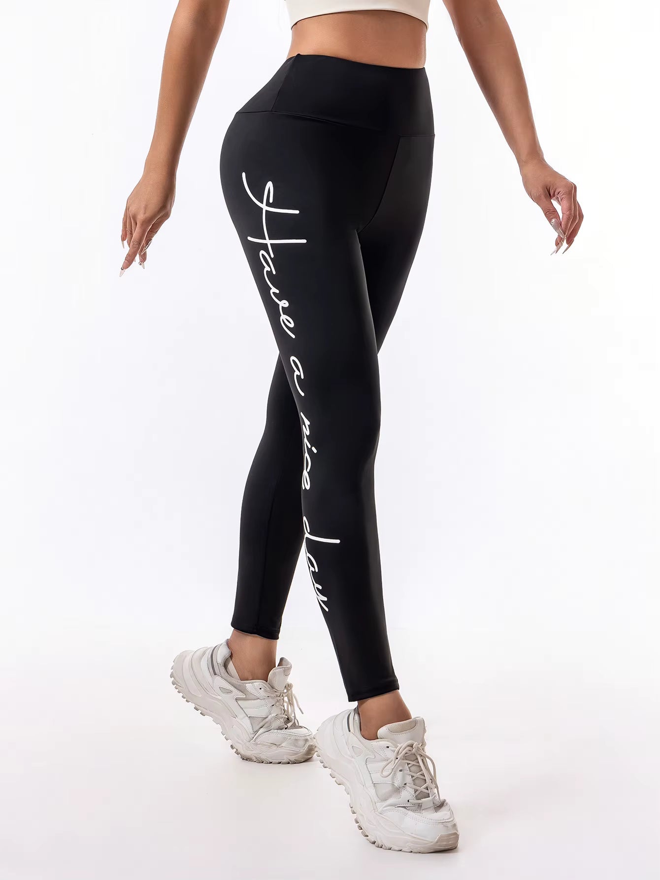 Trendy Letter Print High Waisted Quick-Drying Yoga Pants Mssza