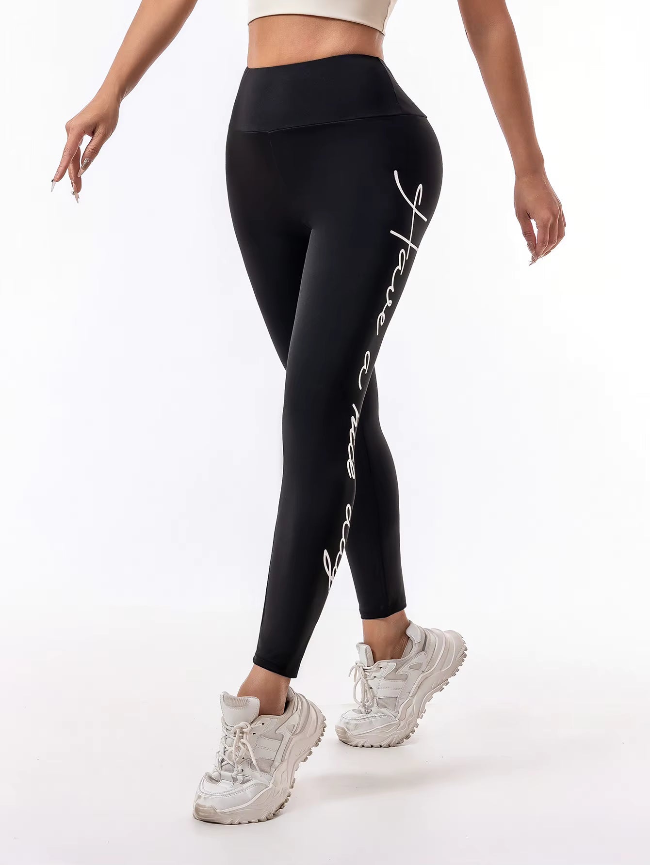 Trendy Letter Print High Waisted Quick-Drying Yoga Pants Mssza