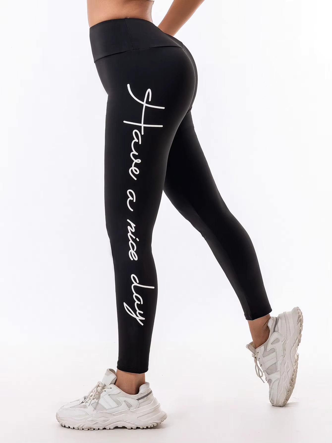 Trendy Letter Print High Waisted Quick-Drying Yoga Pants Mssza
