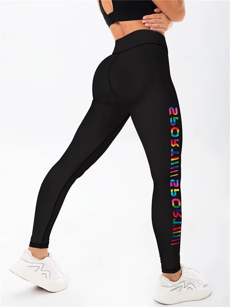 Trendy Gradient Letter Printed Tight Elastic Ankle-Length Yoga Pants Mssza