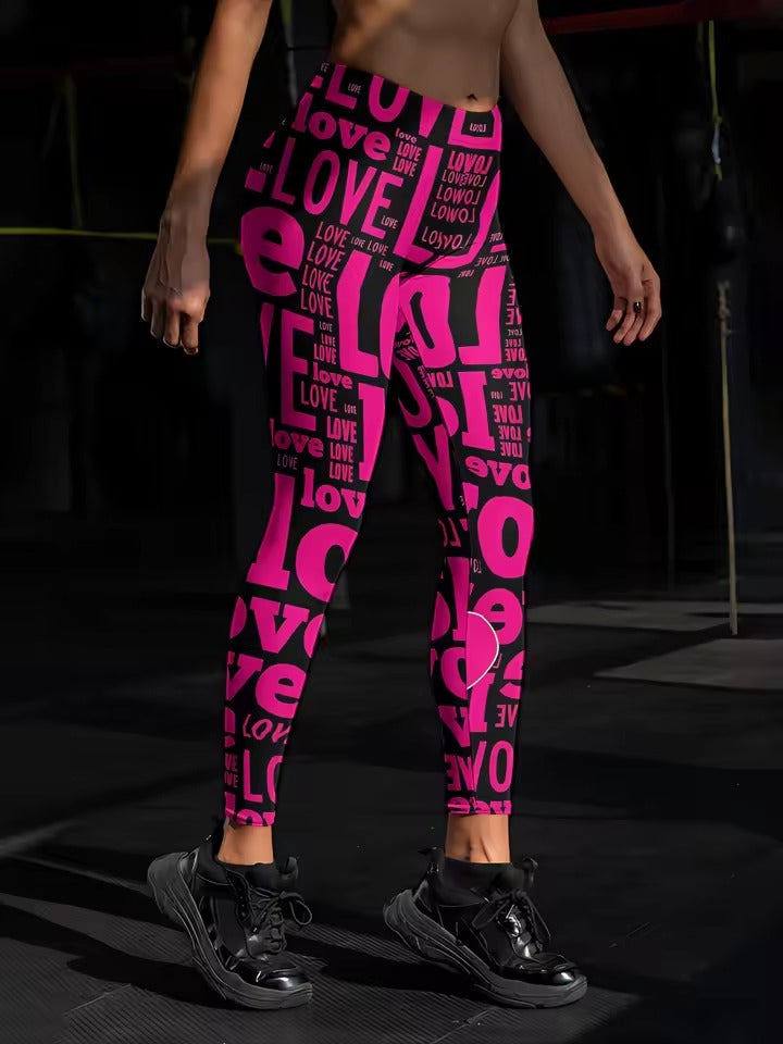 Trendy Love Letter Pattern Printing Fitness Middle Waist Leggins Mssza