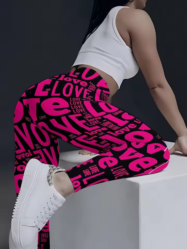 Trendy Love Letter Pattern Printing Fitness Middle Waist Leggins Mssza