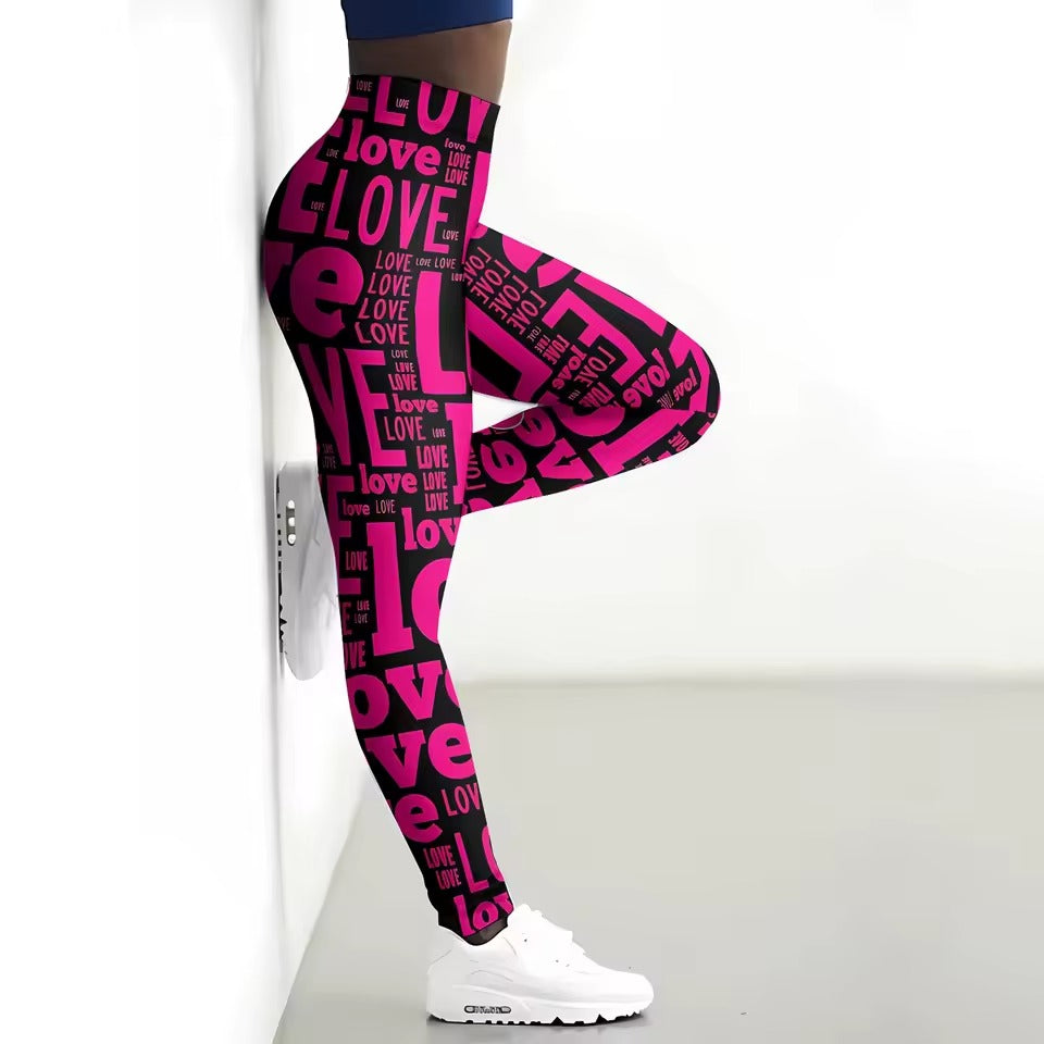 Trendy Love Letter Pattern Printing Fitness Middle Waist Leggins Mssza