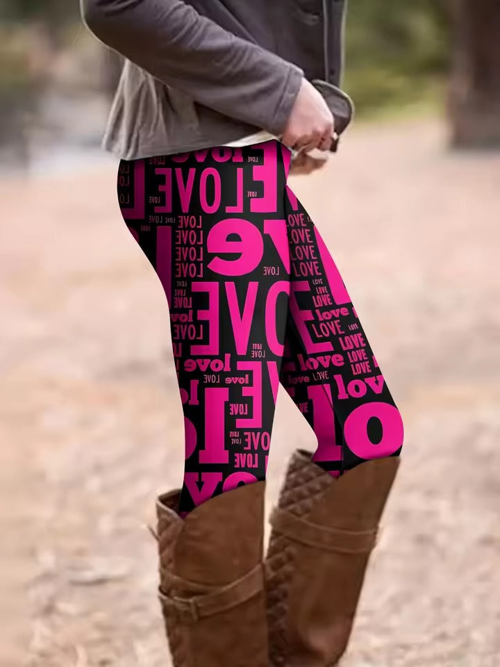 Trendy Love Letter Pattern Printing Fitness Middle Waist Leggins Mssza