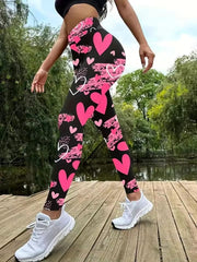 Trendy Love Print Slim-Fit Elastic Waist Tights Pants Mssza