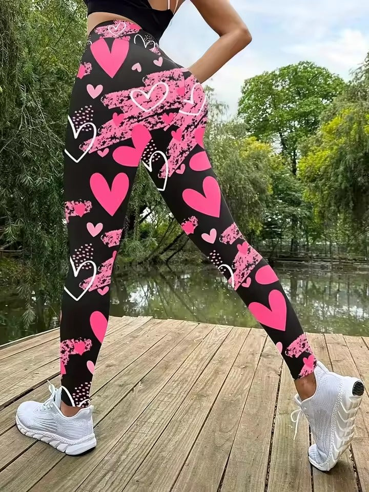 Trendy Love Print Slim-Fit Elastic Waist Tights Pants Mssza